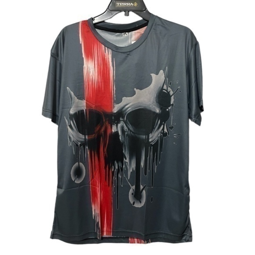 3/$25. Unbranded Men's Grey & Red Skull T-Shirt Satiny Performance Size Small